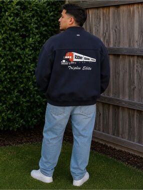Vintage 90s ID Wear Roadway Triples Elite navy blue wool jacket
